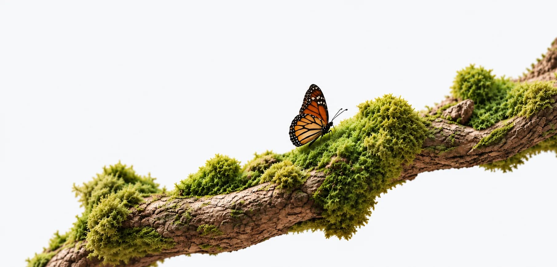 Butterfly on mossy branch